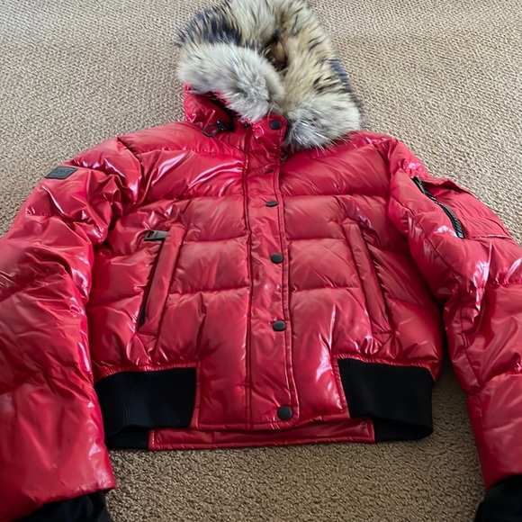 SAM. Jackets & Coats Sam Womens Red Shiny Short Fur Collar Puffer